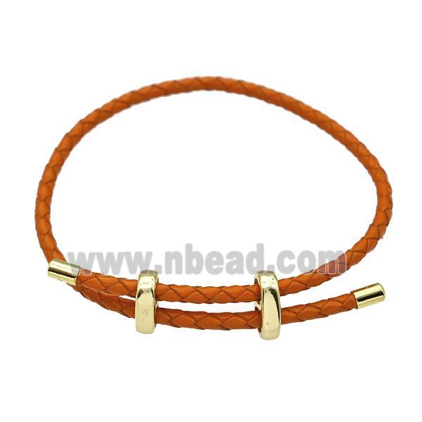 Orange PU Leather Bracelet Adjustable