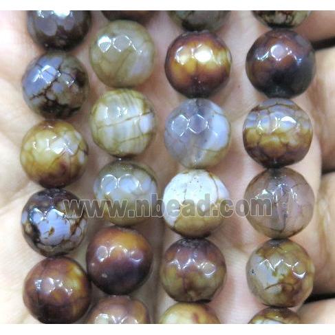 faceted round Dragon Veins Agate Beads, coffee