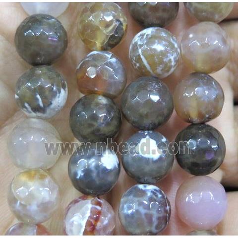 faceted round Fire agate bead, coffee