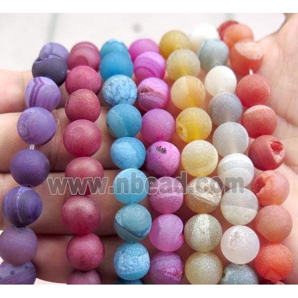 druzy agate beads, round, mix color
