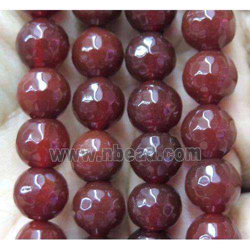 Agate beads, faceted round, red