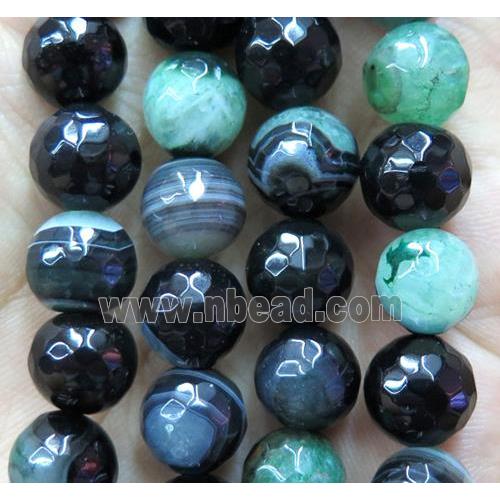 green druzy Agate beads, faceted round