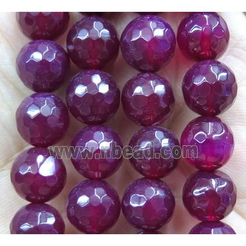 Agate beads, faceted round, deep hotpink
