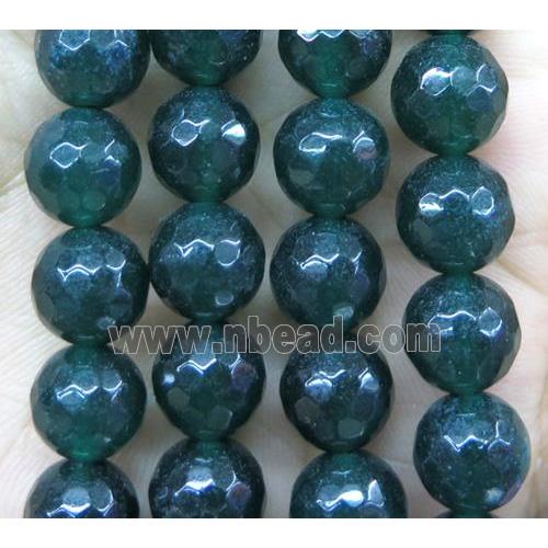 Agate beads, faceted round, dark-green