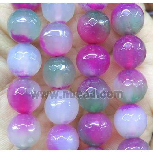 Agate beads, faceted round, hotpink