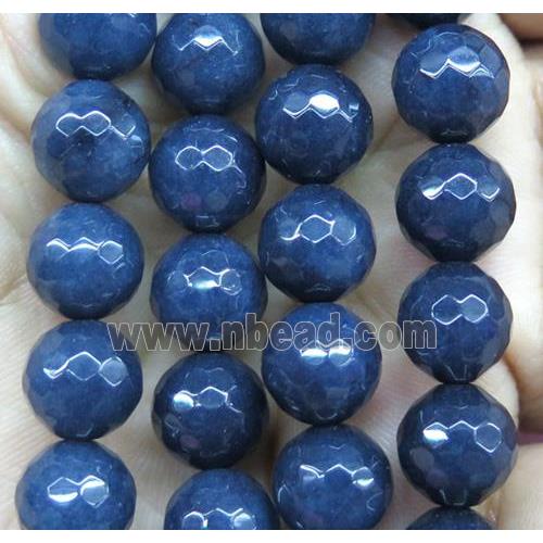 Agate beads, faceted round, ink-blue