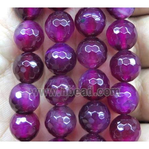 Agate beads, faceted round, hotpink