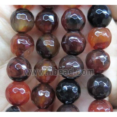 Agate beads, faceted round, red coffee