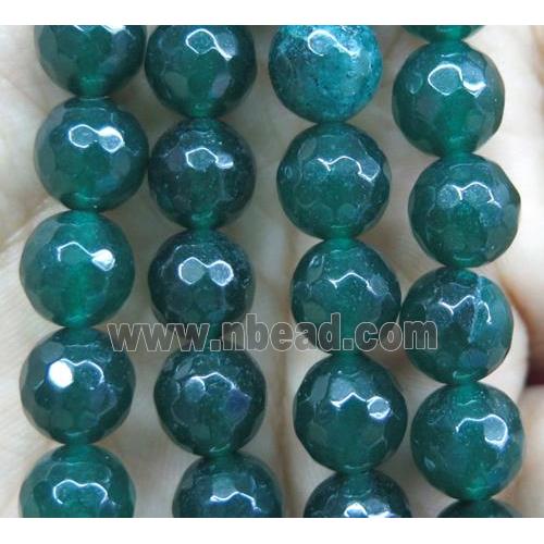 Agate beads, faceted round, deep-green