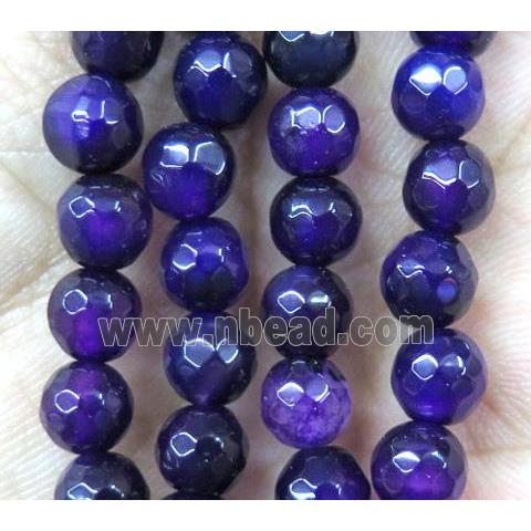 Agate bead, faceted round, deep purple