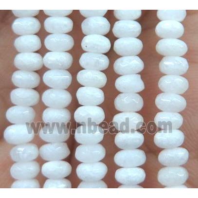 white jade bead, faceted rondelle