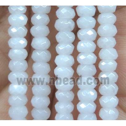 white jade bead, faceted rondelle