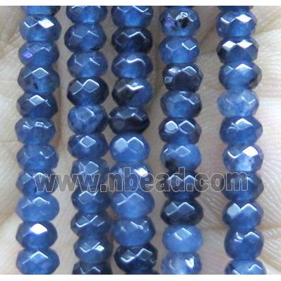 ink-blue jade bead, faceted rondelle