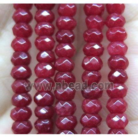 red jade bead, faceted rondelle