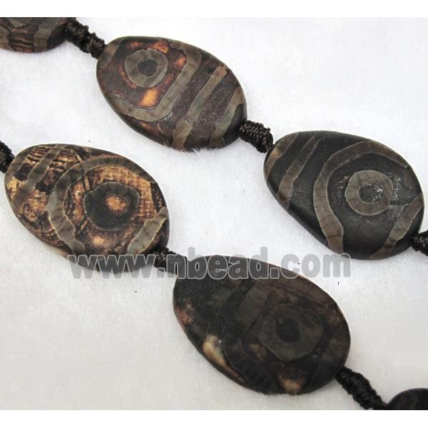 Tibet agate beads, flat oval, coffee