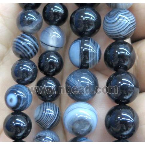 black stripe agate bead, round