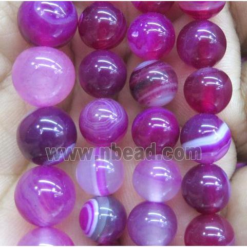 hotpink striped agate beads, round