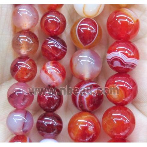 red striped agate beads, round