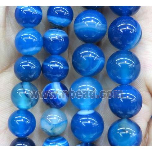 royal blue striped agate bead, round