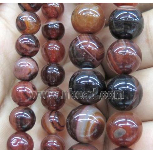 red coffee striped agate bead, round