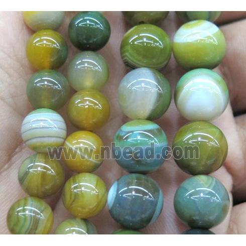 olive striped agate bead, round