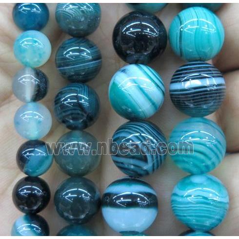peacock green striped agate bead, round