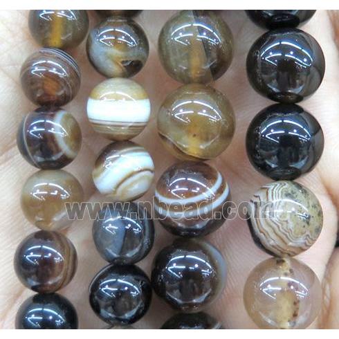 coffee striped agate bead, round