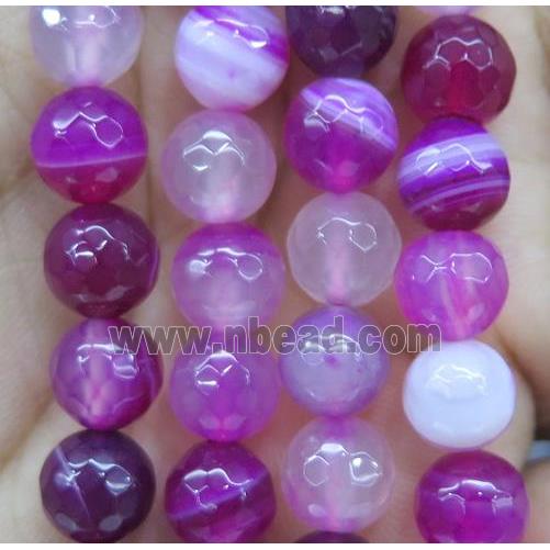 hotpink striped agate bead, faceted round