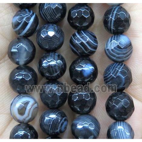 black striped agate bead, faceted round