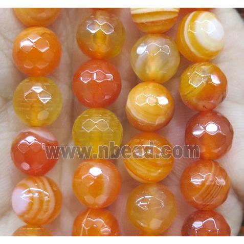 orange striped agate bead, faceted round