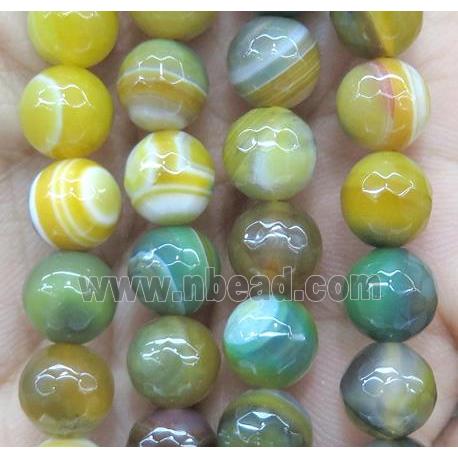 olive striped agate bead, faceted round