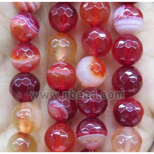 red striped agate bead, faceted round