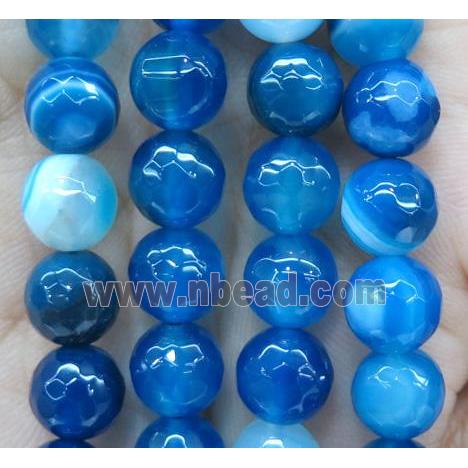 royal blue striped agate bead, faceted round