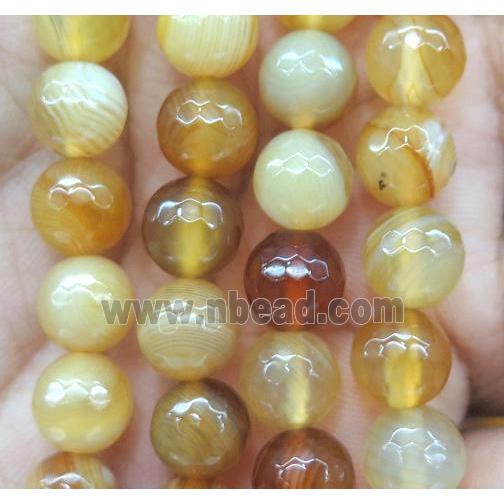 yellow striped agate bead, faceted round