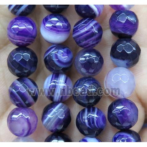 purple striped agate bead, faceted round