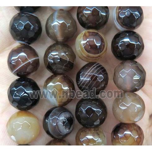 coffee striped agate bead, faceted round