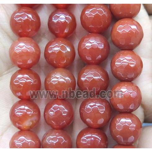 red agate bead, faceted round