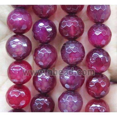 agate bead, faceted round, deep hotpink