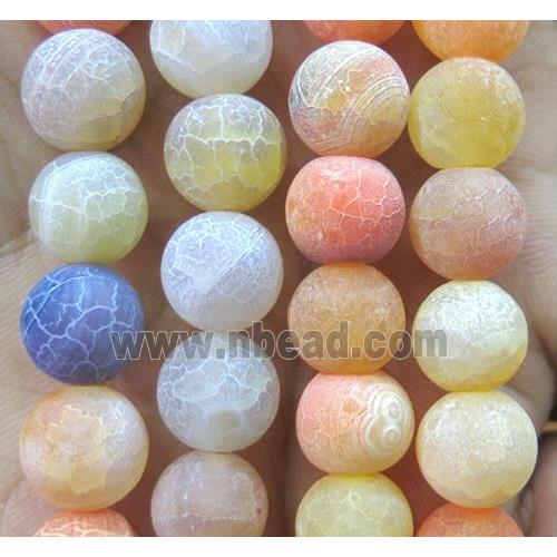 yellow frosted Crackle Agate bead, round
