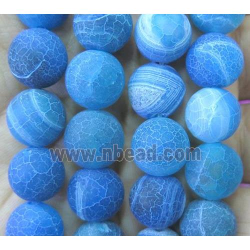 royal blue frosted Crackle Agate Stone beads, round