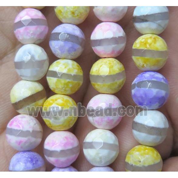 tibetan agate bead, faceted round, mix color
