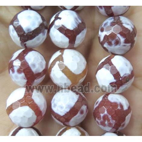 tibetan agate bead, faceted round, red