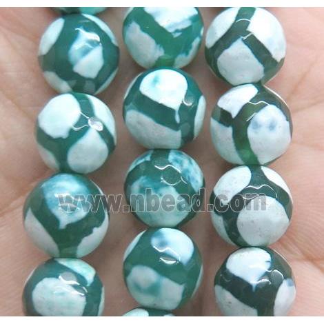 tibetan agate bead, faceted round, green