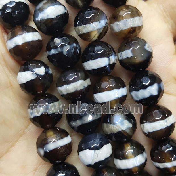 tibetan agate bead, faceted round, black