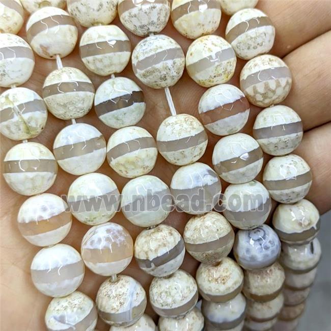 Tibetan Agate Beads Faceted Round Lt.yellow Dye B-Grade