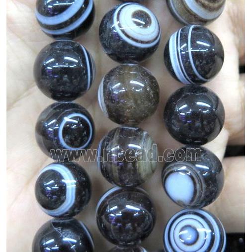 stripe agate beads, eye, black coffee, round