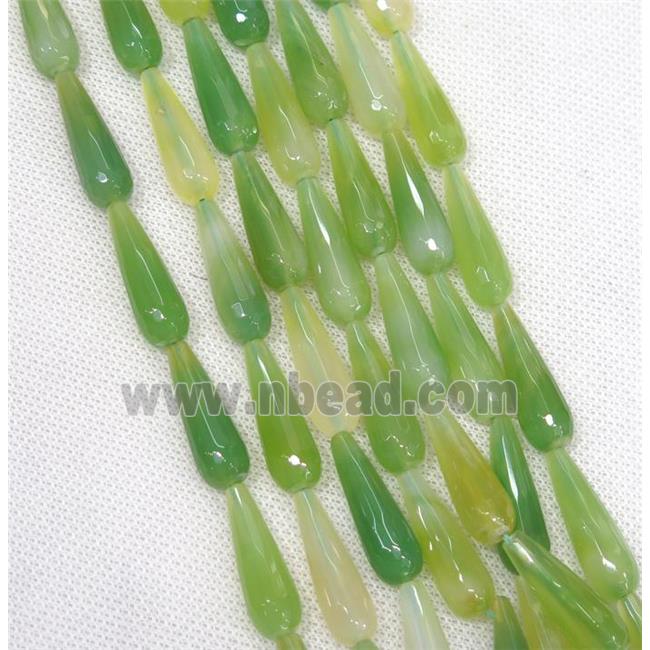 green Agate beads, faceted teardrop