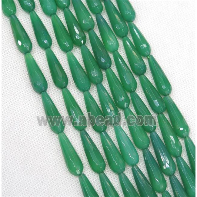 green Agate beads, faceted teardrop