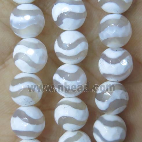 faceted round Tibetan Agate beads, white