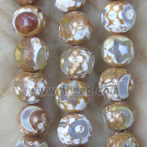 faceted round Tibetan Agate Beads